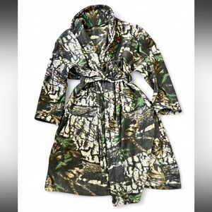 Mens Camouflage Fleece Robe Jacket - Green Camo Size L/XL